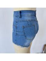 Pantalones cortos de mezclilla de cintura alta de verano para mujer, pantalones cortos ajustados con agujeros rasgados y elásticos - details 8