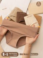 5 piezas de bragas sin costuras, cintura media, color Maillard, bragas para mujer, levantamiento de glúteos, alta elasticidad, cómodas y transpirables, lencería para mujer, ropa interior plana para mujeres, faja para barriga plana. - details 1