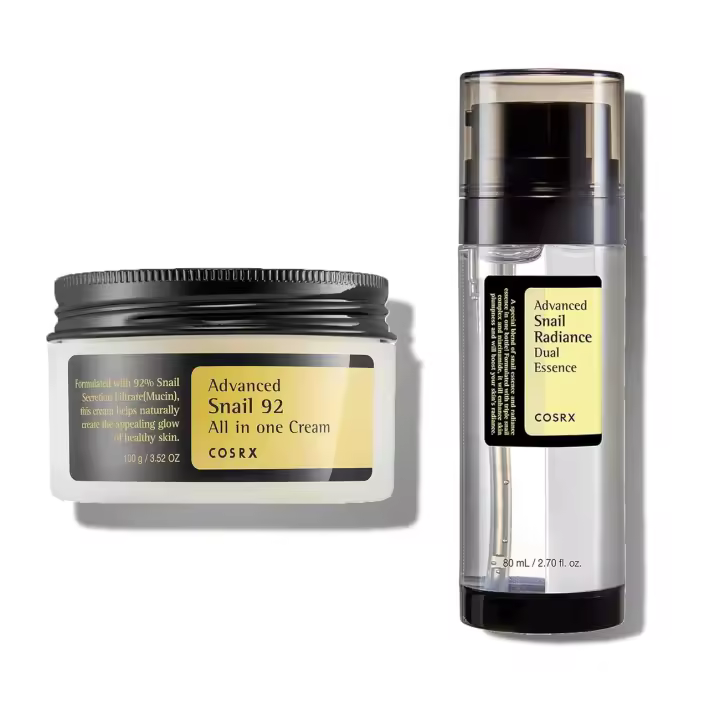 COSRX Ritual- Crema reparadora SNail 92 + Esencia dual- Hidrata seca y opaca para lograr una piel de cristal radiante, mucina de caracol, coreano - 1