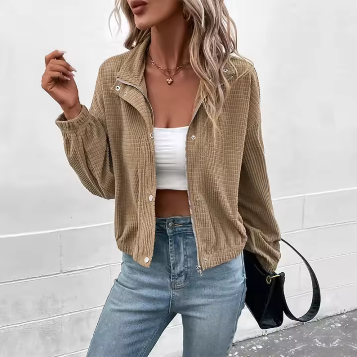 Chaqueta de pana con botones para mujer, abrigo informal de manga larga, prendas de vestir - 1