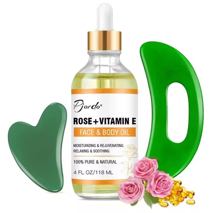 2025 Nuevo estilo Pjordo Día de la Madre Esposa, Cara y Cuerpo Aceite Bio de Vitamina E, Juego de Herramientas faciales Gua Sha 4 Oz, Aceite de Masaje Hidratante e Hidratante, - 1