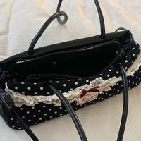 Bolso de mano francés dulce que combina con todo, bolso de mano con lazo de gran capacidad, bolsos para axilas de lunares, bolso de hombro de PU de encaje de estilo coreano, escuela - details 12