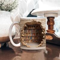 Taza de estantería 3D, taza de estante de biblioteca, diseño creativo del espacio, tazas multiusos, tazas blancas, amantes de los libros, taza de café - details 1