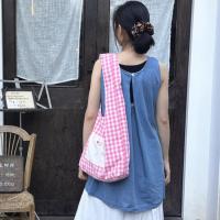 Bolso Vintage de dos caras a cuadros para mujer, bolso de hombro con entramado de ocio de estilo japonés, bolso de mano de lona para ir al trabajo al aire libre - details 7
