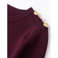 Bury Hem-Vestidos cortos plisados ​​de punto para mujer, minivestido de manga larga con cuello redondo y bolsillos, Otoño e Invierno - details 4