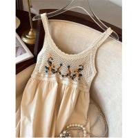 Jyccr Bohemian ral bordado corto sin mangas para mujer verano dulce crochet correa de espagueti vestido de vacaciones - details 22