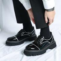 Zapatos de vestir con punta redonda gruesa, suela gruesa, charol antideslizante negro, diseñador informal, lujosos, de negocios, con cara brillante - details 4
