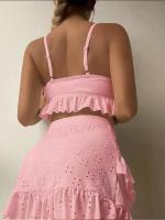 Conjunto de Bikini liso para mujer, bañador Sexy de malla de cintura alta, estilo playero, traje de baño de 3 piezas con volantes para verano, 2023 - details 13