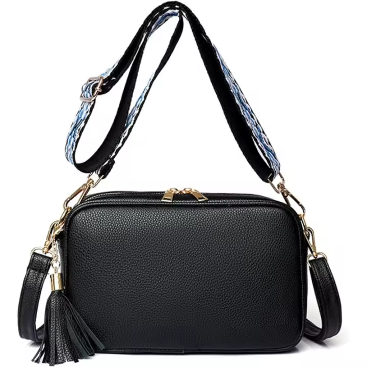 Bolsos cruzados para mujer Bolso de hombro pequeño Bolso de cuero Bolso para cámara con borlas - 1