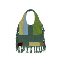 Bolso de un solo hombro tejido con borlas y patchwork, bolso - details 0