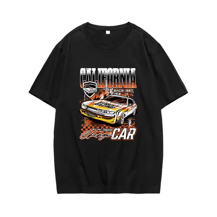 Top casual de algodón peinado de 170 g con diseño de estampado creativo CARS Cuper Run de verano unisex - 1
