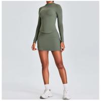 Ropa deportiva de dos piezas para mujer, traje deportivo, falda deportiva, temperamento delgado, cuello alto, top de yoga de manga larga - details 0