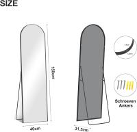 Cuerpo Entero Curvado, Espejos Grandes de Pared con Marco de Aluminio 161 x 52 cm, Espejo de Pie Inclinado o Colgante para Salón, Dormitorio, Entrada, Negro - details 49