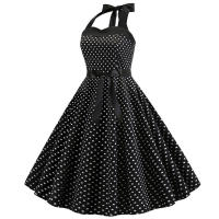 Vintage Women Summer Polka Dot Print Halter Party Dresses - details 38