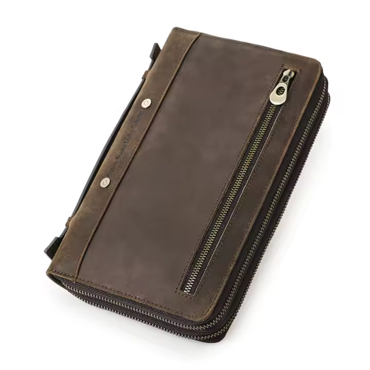 CONTACT'S-Bolso de mano de cuero genuino para hombre, cartera informal de alta calidad, con doble cremallera, largo - 1