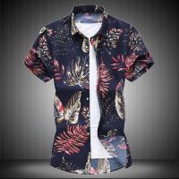 Camisa azul negra púrpura con solapa de un solo pecho de manga corta estampada blanca de verano para hombre, talla asiática M-5XL 6XL 7XL - details 18