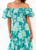 Vestido estampado en capas con manga de burbuja de gasa con un cuello para mujer de verano 2025 - details 0