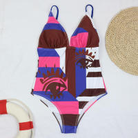 Bañador estampado de flores para mujer, traje de baño de 1 pieza Sexy, cerrado, azul, Push up, Vintage, para playa y piscina - details 2