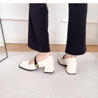 Zapatos Mary Jane franceses de punta cuadrada, individuales, boca ligera, tacón grueso, para mujer, combinación de colores. - details 21