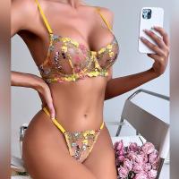 Sexy lencería perspectiva amarillo idílico floral sujetador tanga caliente dos piezas - details 2