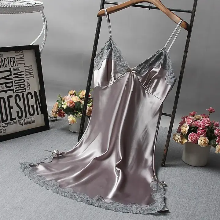 Camisón de satén chino para mujer, ropa de dormir Sexy, bata de baño de encaje, vestido de noche informal para el hogar, novedad de verano - 1