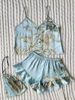Moda verano, 3 piezas, camisola y pantalón corto, estampado floral de seda con bolso colgante, pijama de mujer, pijama de casa - details 4
