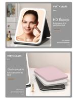 Espejo de maquillaje con luz LED, espejo de maquillaje, espejo de mesa giratorio, plegable y ajustable de 180°, adecuado para sala de estar, salón de belleza, SPA y hotel, espejo de maquillaje portátil - details 13