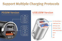 VAORLO-Mini anillo de tracción Invisible para coche, Cargador USB de 100W + tipo C/+ PD30W QC3.0 puerto dual, adaptador de carga de teléfono con Flash súper rápido - details 0