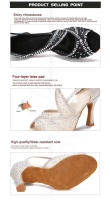 Zapatos de baile latino de suela roja para mujer, zapatos de baile de salón de Tango, tacón cubano, zapatos de boda con diamantes de imitación, sandalias para mujer - details 5