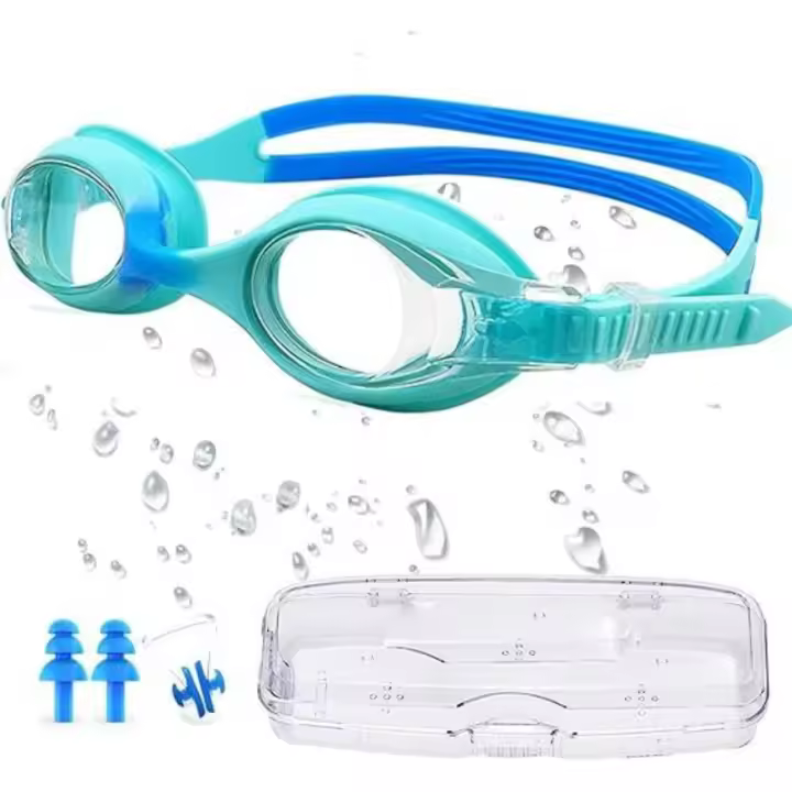 Gafas para niños antivaho, a prueba de fugas y resistentes a los rayos UV, de silicona de grado alimenticio, pastillas, con clip nasal y protector portátil, Tallas 3-14, color Azul Lake - 1