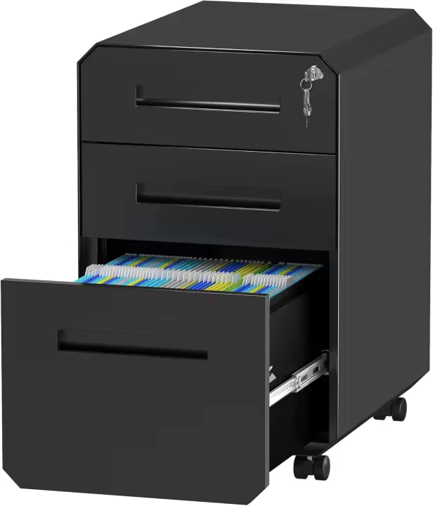Archivador Rodante, Archivador Móvil de Metal con Cerradura, Archivador Bajo el Escritorio para Tamaño Legal/Letter/A4 para el Hogar/Oficina, Completamente Montado-Gris y Blanco - 1