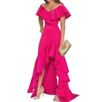 Flamin A Vestido de noche irregular y elegante con volantes y cuello en V - details 1