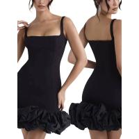 Tirantes finos de fiesta formal para mujer, color sólido con dobladillo plisado y volantes, sin mangas, tubo/columna, vestido de novia - details 4