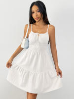 Elegante vestido de tirantes sin mangas de mujer cintura alta, falda media en letra a - details 11
