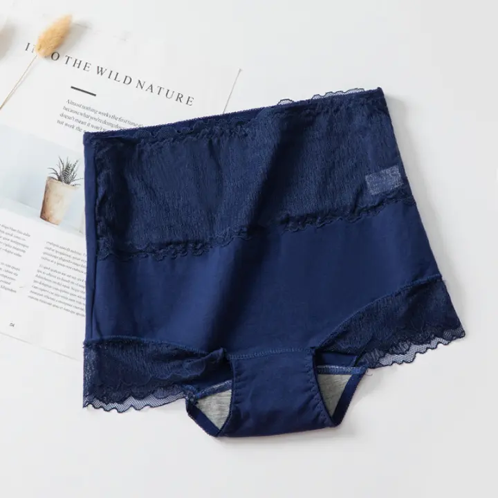 Ropa interior corta de algodón con encaje de cintura alta para mujer - 1