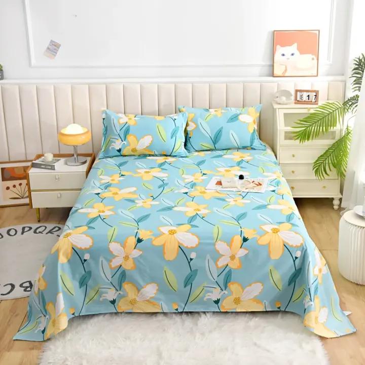 Sábanas de Cama Planas con Estampado de Flor Roja Tamaño de Cama Doble - 1