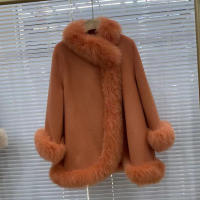 2025 abrigo de piel auténtica chaqueta de invierno para mujer cuello de piel de zorro Natural lana de Cachemira cálida prendas de vestir exteriores para mujer ropa de calle moda - details 4
