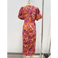 Vestido de Verano 2025 para Mujer Estampado Azul, Cuello en V, Ajuste Delgado, Envoltura de Cadera, Manga Corta - details 22