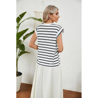 BUNO-2025 Tops para mujer, pantalón corto informal de moda de verano, camisetas básicas con textura a rayas de Color sólido y cuello redondo - details 90