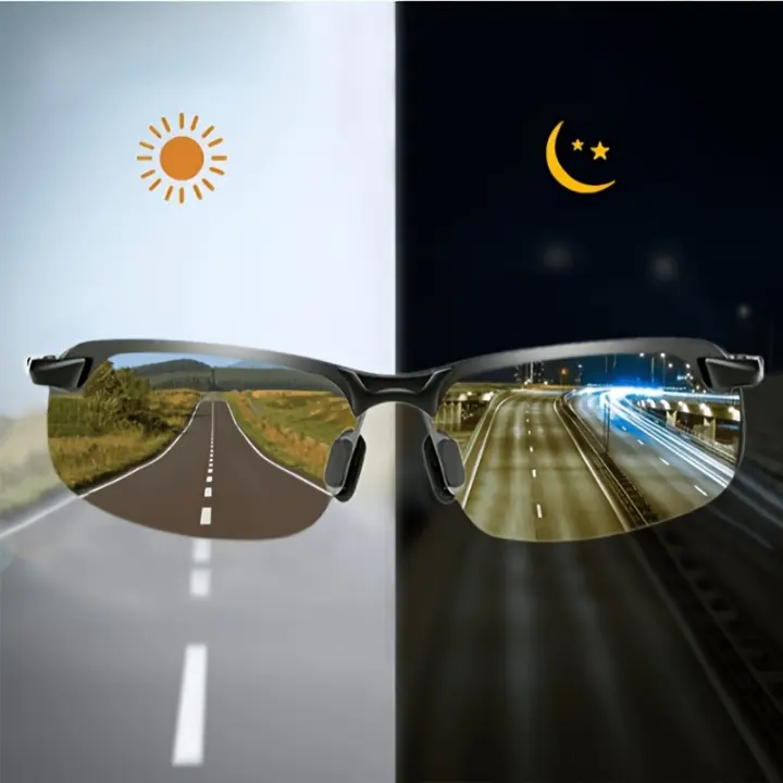 Gafas polarizadas para hombres - uso diurno/nocturno, fotocromáticas, montura de metal, bisagra cómoda, adecuadas para la pesca y actividades al aire libre, gafas deportivas para exteriores |   lentes polarizadas que cambian de color |   gafas con montura - 1