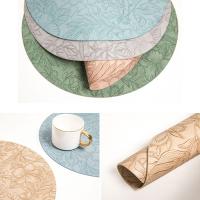 Nuevas manteles individuales redondos antideslizantes de cuero PU, manteles individuales para mesa de comedor, posavasos impermeables tallados con flores en 3D para el hogar - details 4