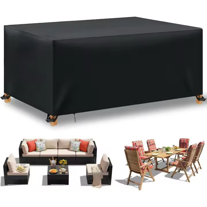 Funda para Muebles de Jardín Exterior, Funda Mesa Exterior Impermeable, Tela Oxford 420D, Anti Viento, Anti UV Funda Protectora Mesa Exterior con Salidas de Aire,Negro, 170x94x71 cm - 1