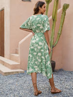 2025 Algodón estampado con cuello en V manga corta cintura Resort Beach Ds - details 4