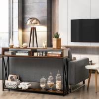 Mesa de Consola Industrial de 3 Niveles Estrecha Rectangular con 2 Cubos Abiertos y 1 Estante Inferior Estructura de Metal 120 x 23 x 79 cm Para Sala de Estar y Dormitorio - details 10