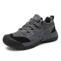 Nuevo Botas de cuero genuino 2025 para senderismo a prueba de agua para hombres, zapatos de seguridad con punta de goma de corte bajo para exteriores, zapatos antideslizantes de marca para - details 8