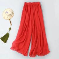 Pantalones informales de pierna ancha de gasa para mujer, Pantalón recto fino, holgado, transpirable, de doble capa, largos de cintura alta a la moda - details 4
