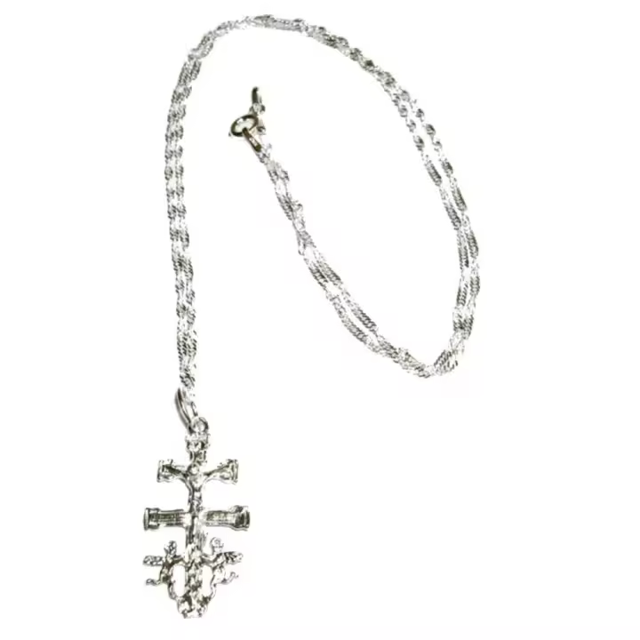 Collar Colgante de Cruz de Caravaca Grande 30mm Cadena a 50cm Plata de Ley Unisex - 1