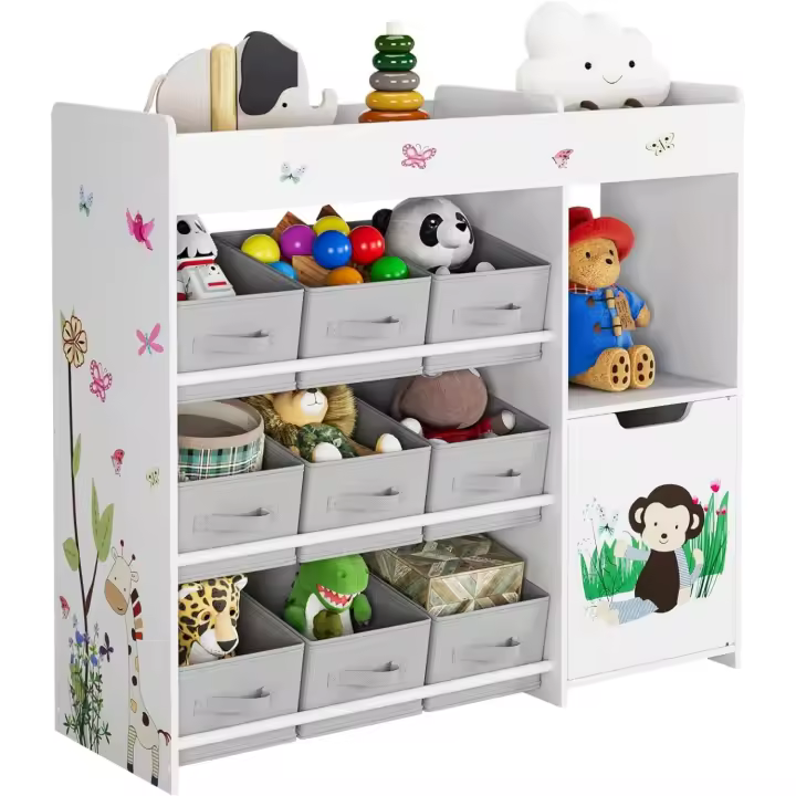 Estantería para Juguetes, Estanterías Almacenaje de Juguetes con 9 Cajones de Tela Extraíbles, Organizador Infantil, Blanco 90 x 80 x 29.5 cm - 1