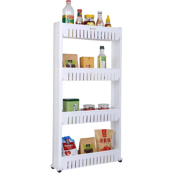 home-man funda para estantería organizador con 3 grandes cestas de almacenamiento, Brecha de almacenamiento delgado deslice hacia fuera Pantry Rack de almacenamiento para espacios estrechos, 3 pisos - 1