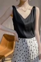 Top de Halter V para Mujer Camisola de Verano de Seda de Satén Blanco Vestido Delgado de Moda - details 41
